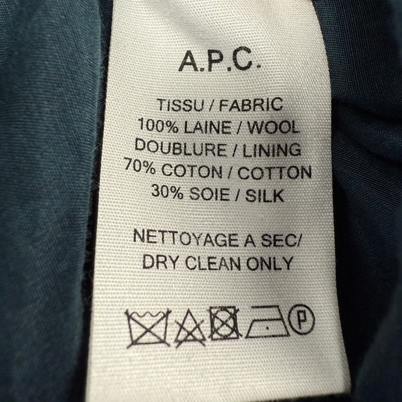 A.P.C. Rue Madame Paris Wool Bell Sleeve Box Pleat Dark Teal Mini Dress 38 - Picture 13 of 14